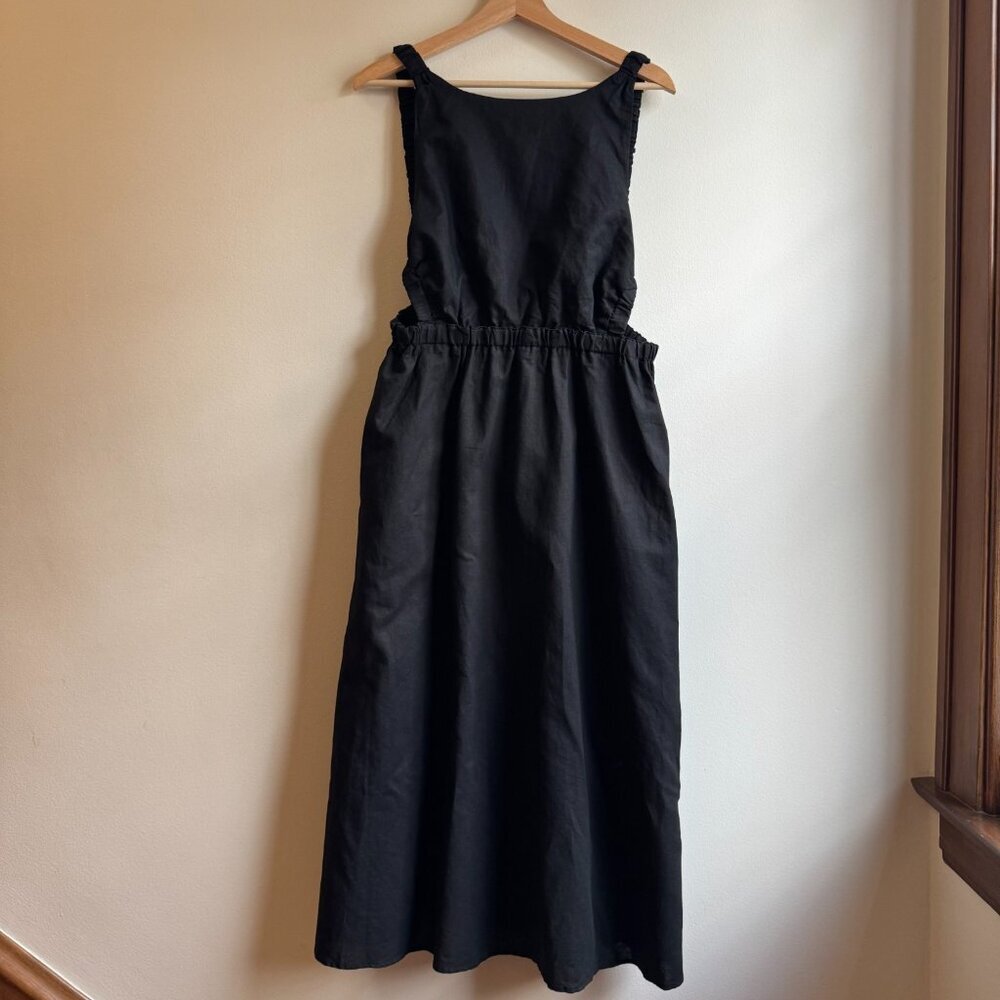 Petal and Pup Black Linen Blend Aubrey Cutout Midi Dress Women's Size Large L